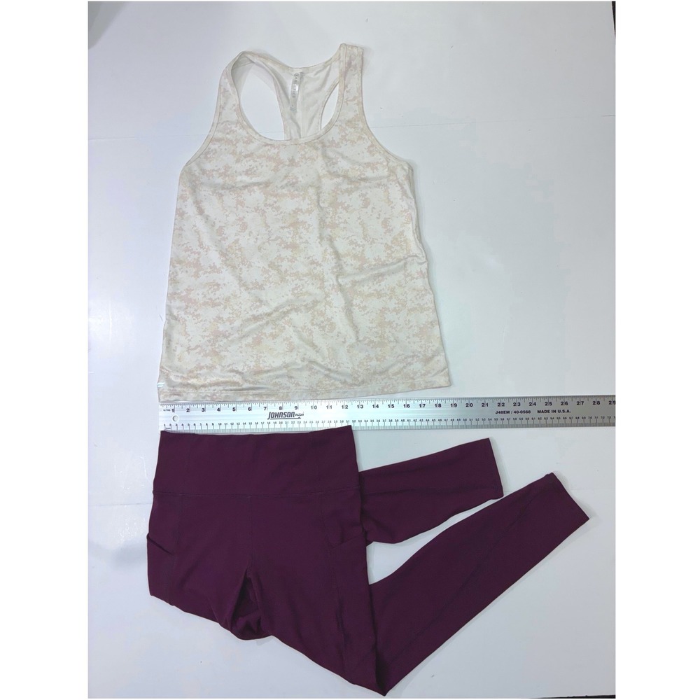 Fabletics Bundle Womens Activewear Set Small Plum Leggings‎ Beige Marble tank - Picture 4 of 7
